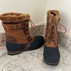 ROCK & CANDY Black/Tan/Brown DANLEA Round Toe Mid-Calf Boots Size 10